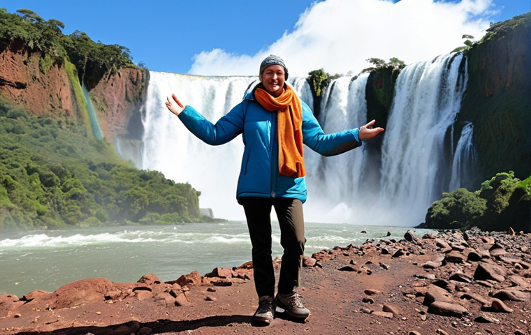 **Prompt 1: Versatile Argentine Journey Attire**
    **Description:** A dynamic, adventurous traveler (gender-neutral) stands confidently amidst a composite background showcasing Argentina's vast climatic diversity. One side of the background depicts a vibrant, warm, and humid northern region (e.g., lush Iguazu Falls or the arid beauty of Salta's mountains under a bright sun), while the other side transitions seamlessly into a cold, windswept, and snowy Patagonian or Andean landscape. The traveler is wearing a multi-layered outfit (e.g., a light base layer visible, a fleece mid-layer, and a versatile, detachable/packable waterproof jacket), holding or gesturing towards a light scarf and perhaps a pair of comfortable walking shoes. The overall impression is one of readiness and comfort across varying conditions.